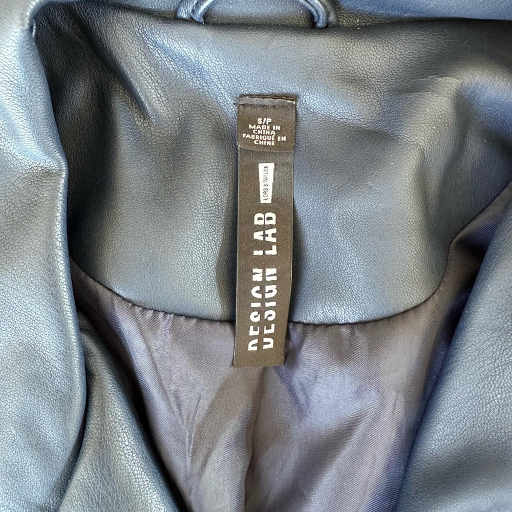 Embroidered Blue  vegan Leather Jacket - Picture 2 of 3
